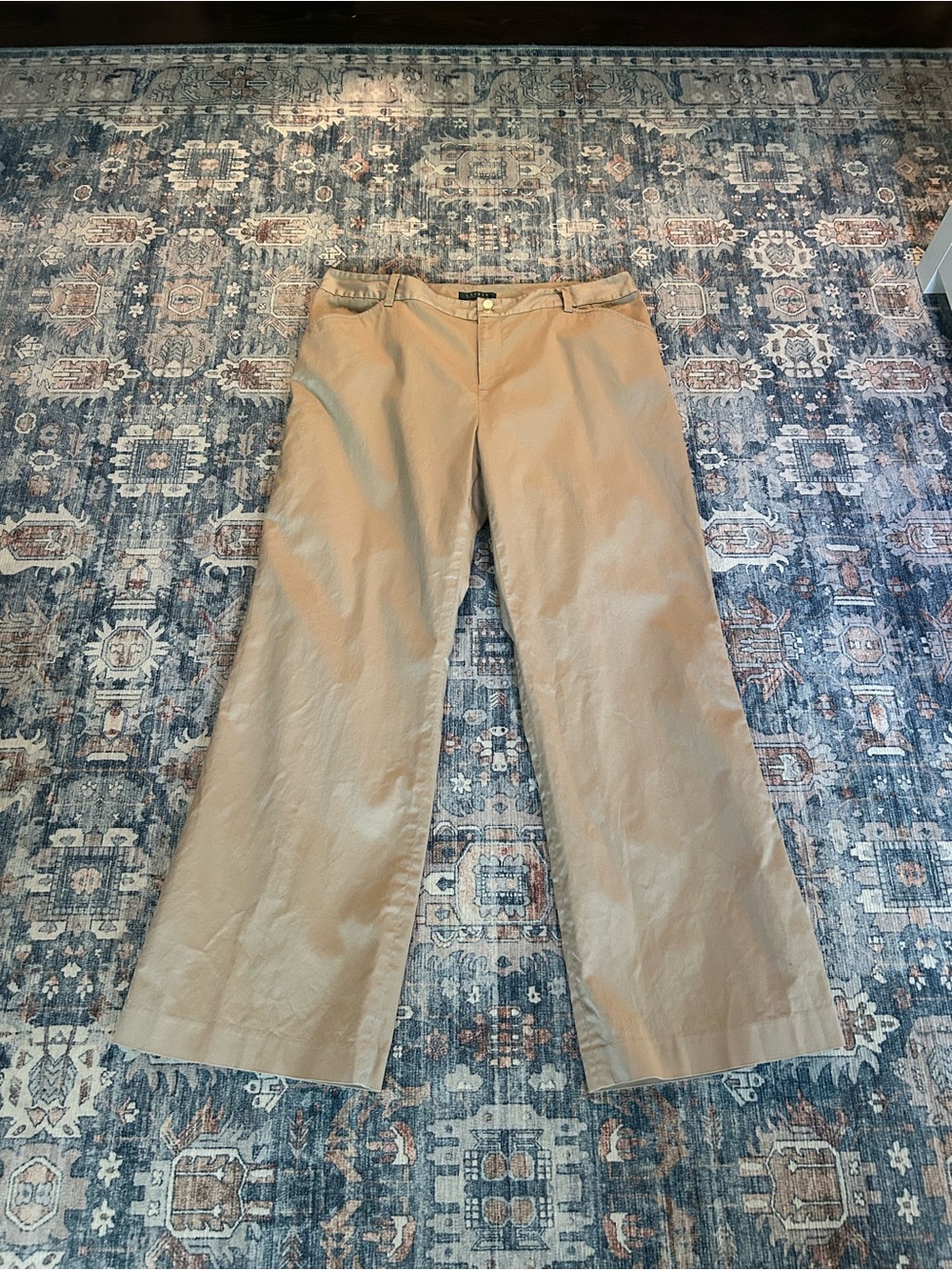 Lauren Ralph Lauren Wide Leg Flare Chino Pants Tan Khaki